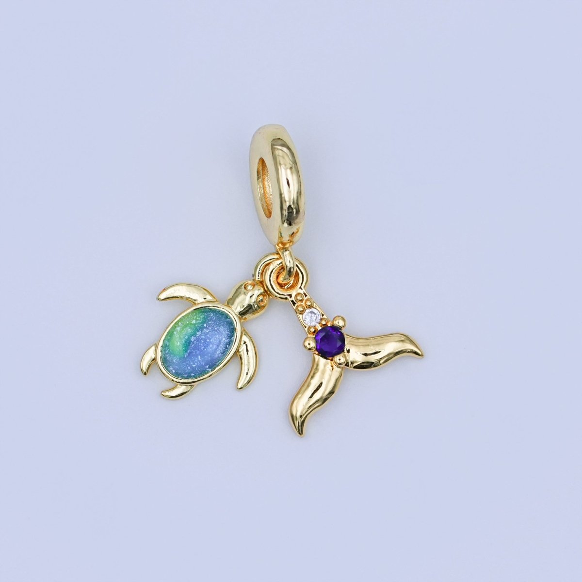 24K Gold Filled CZ Turtle Fish Tail Rondelle Drop Pendant | AF421 - DLUXCA