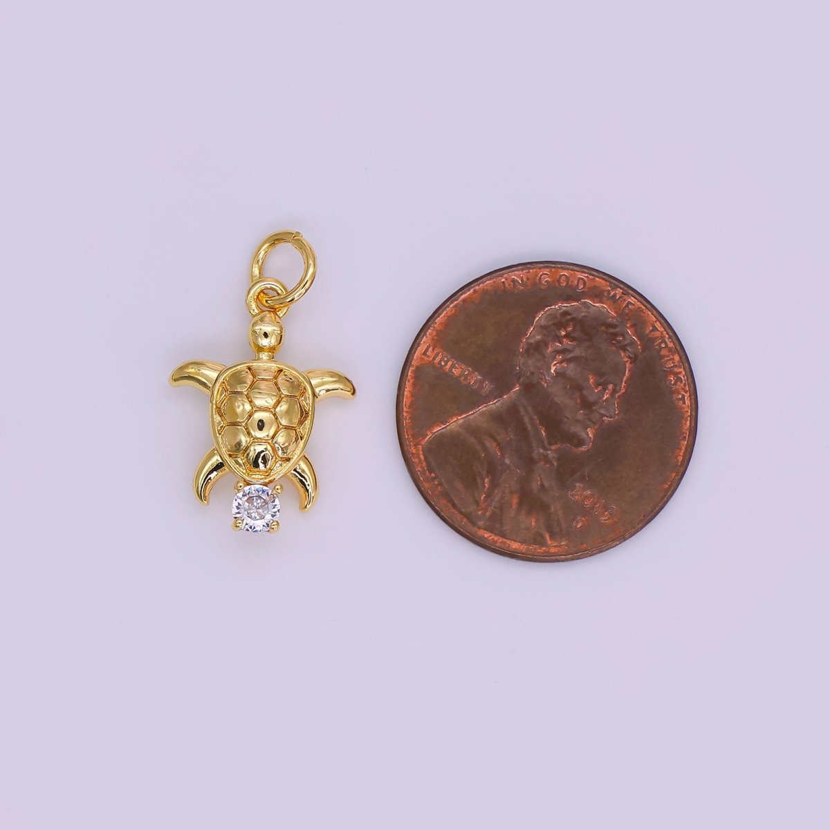 24K Gold Filled CZ Turtle Tortoise 3D Multidimensional Mini Charm | N847 - DLUXCA