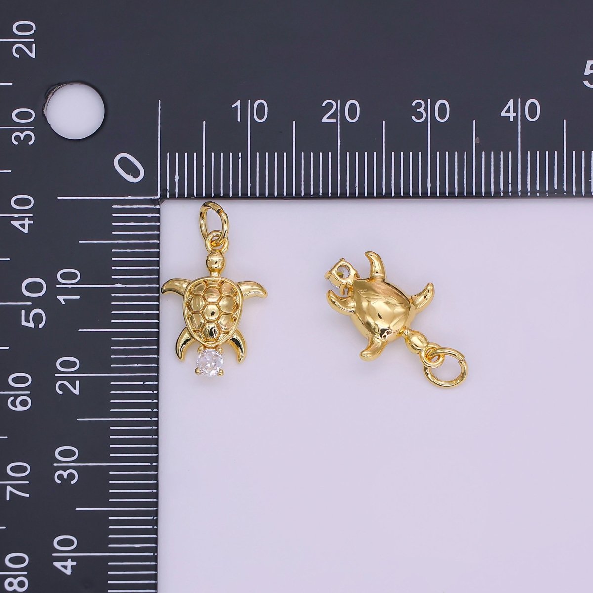 24K Gold Filled CZ Turtle Tortoise 3D Multidimensional Mini Charm | N847 - DLUXCA