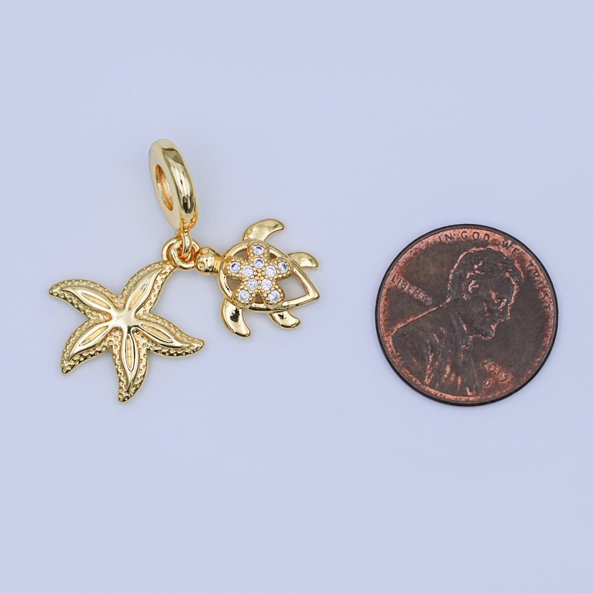 24K Gold Filled CZ Turtle Tortoise Starfish Rondelle Drop Pendant | AF424 - DLUXCA