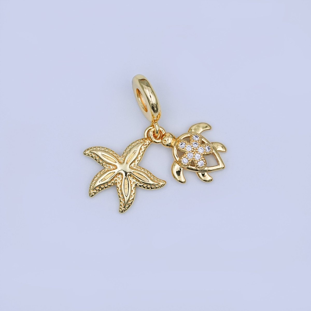 24K Gold Filled CZ Turtle Tortoise Starfish Rondelle Drop Pendant | AF424 - DLUXCA