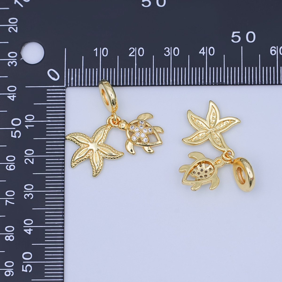 24K Gold Filled CZ Turtle Tortoise Starfish Rondelle Drop Pendant | AF424 - DLUXCA