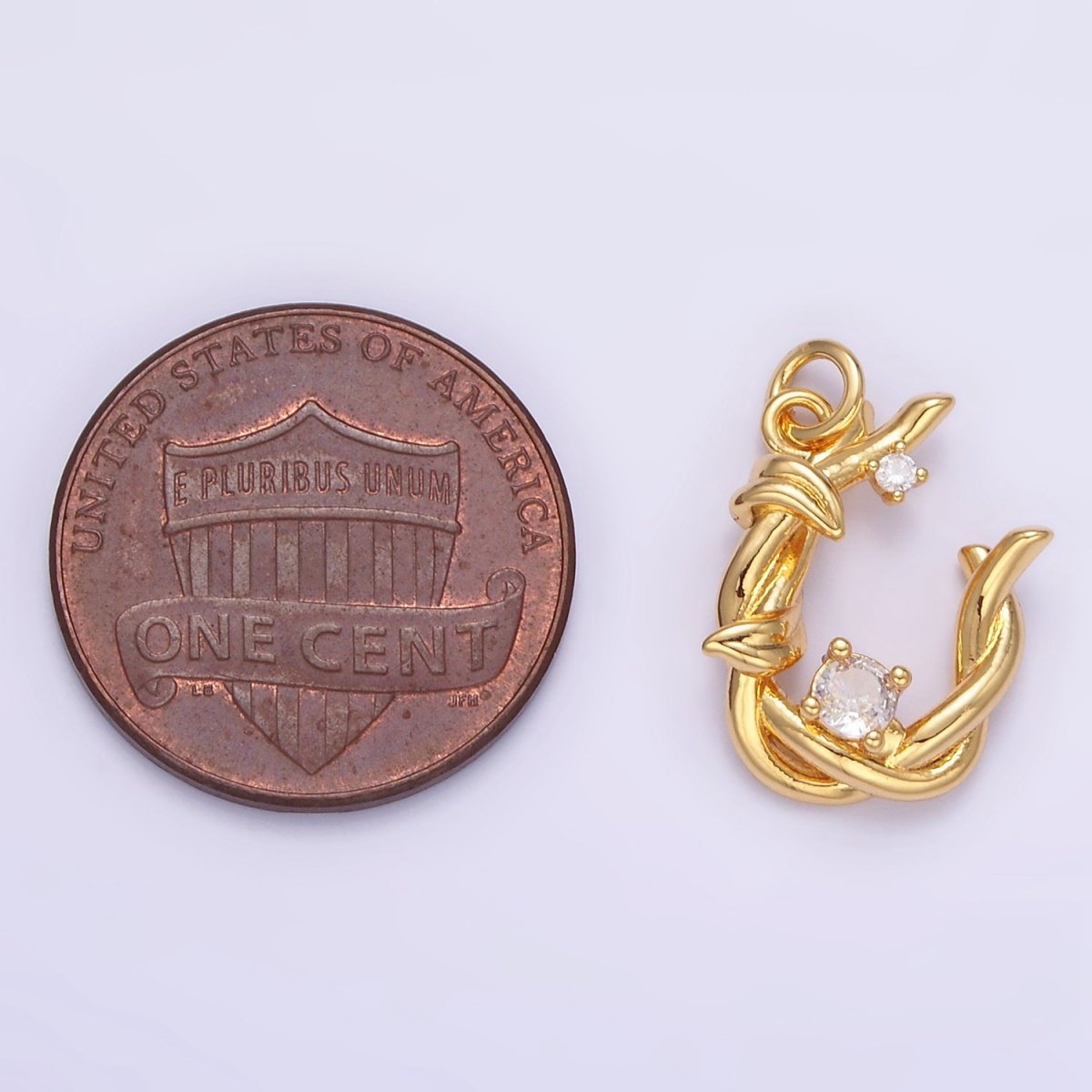 24K Gold Filled CZ U-Shaped Nature Leaf Horseshoe Charm in Gold & Silver | AG846