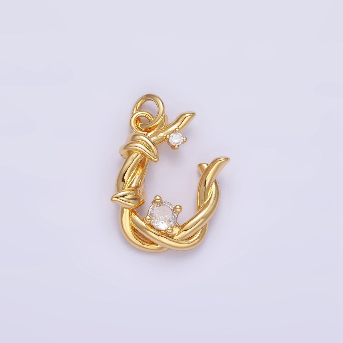 24K Gold Filled CZ U-Shaped Nature Leaf Horseshoe Charm in Gold & Silver | AG846