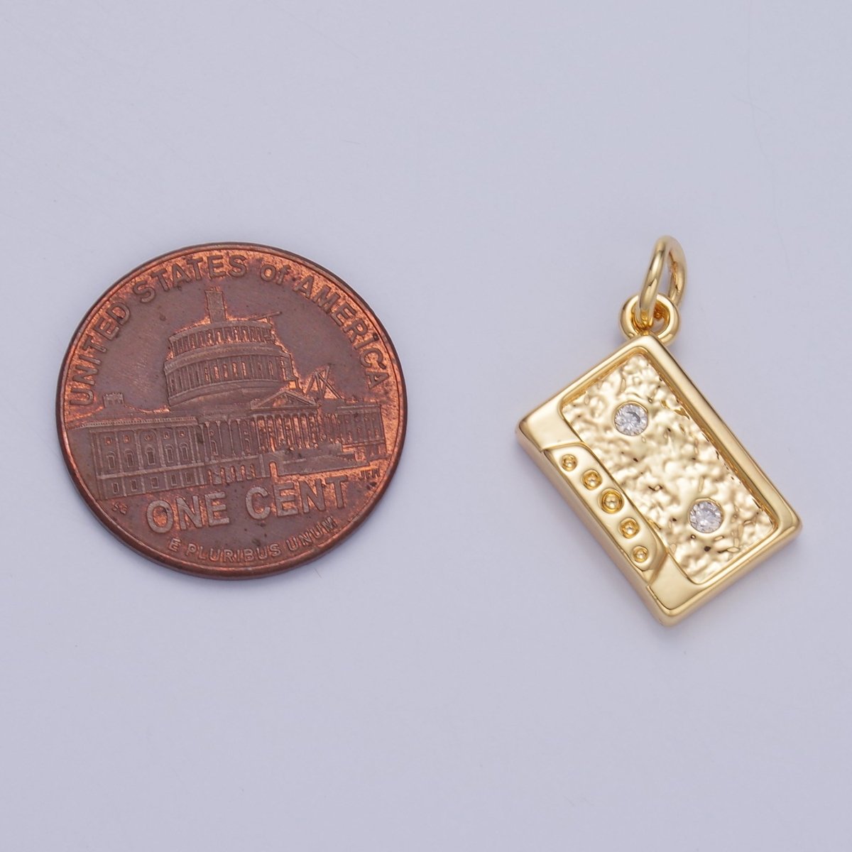 24K Gold Filled CZ Vintage Cassette Music Tape Charm in Gold & Silver | W415