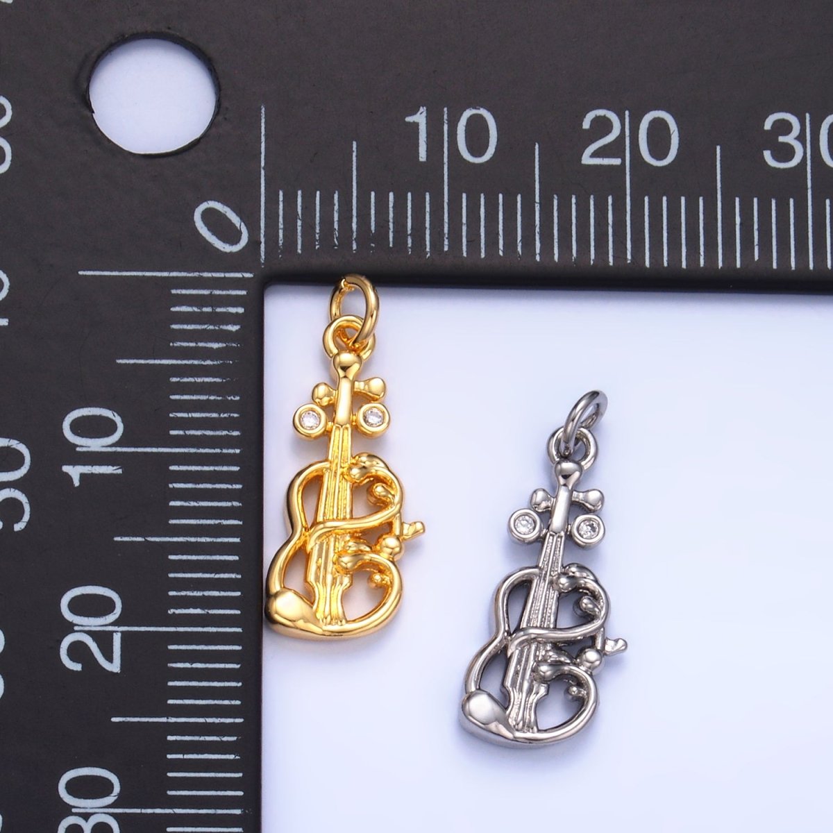 24K Gold Filled CZ Violin Cello Music Instrument Charm in Gold & Silver | W369