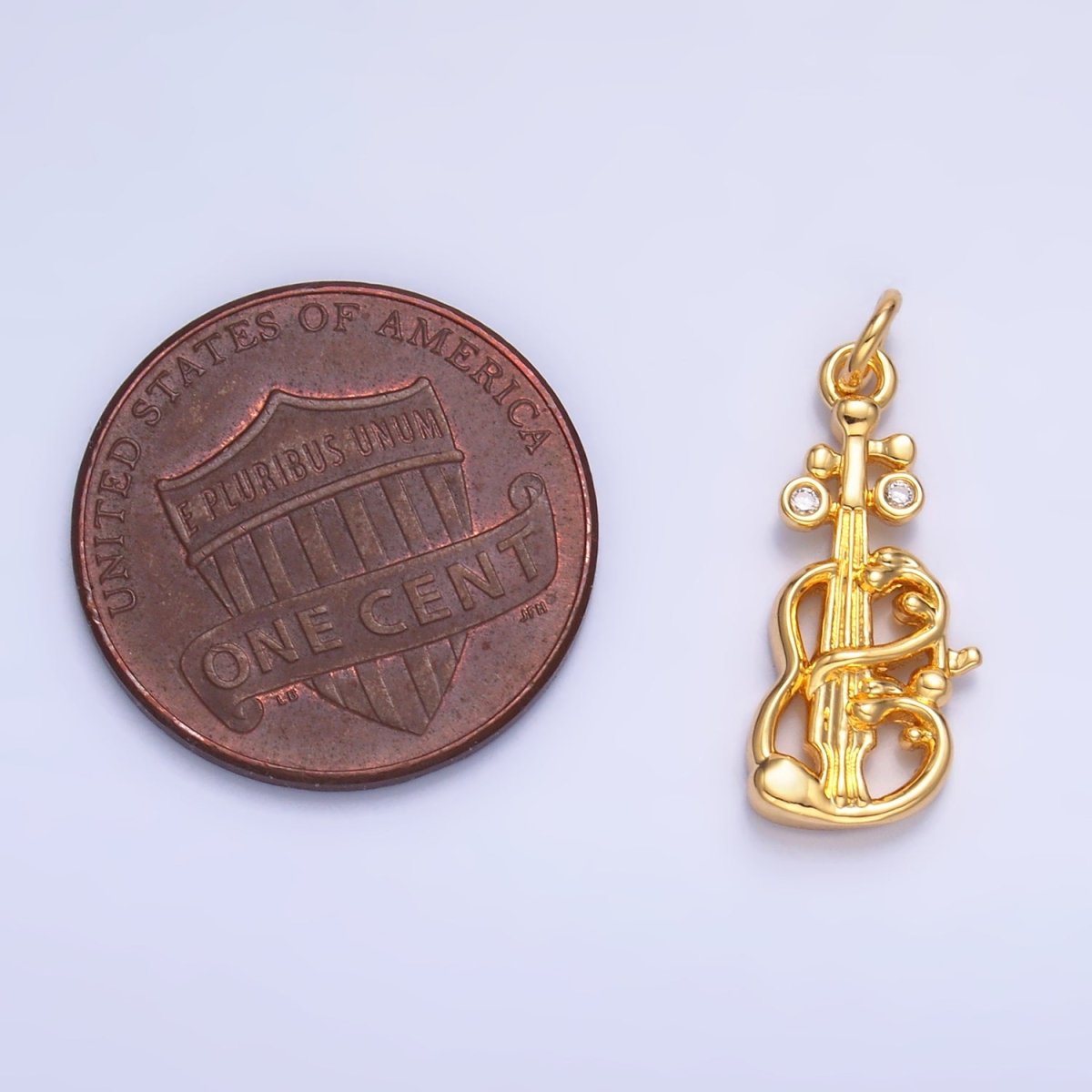 24K Gold Filled CZ Violin Cello Music Instrument Charm in Gold & Silver | W369