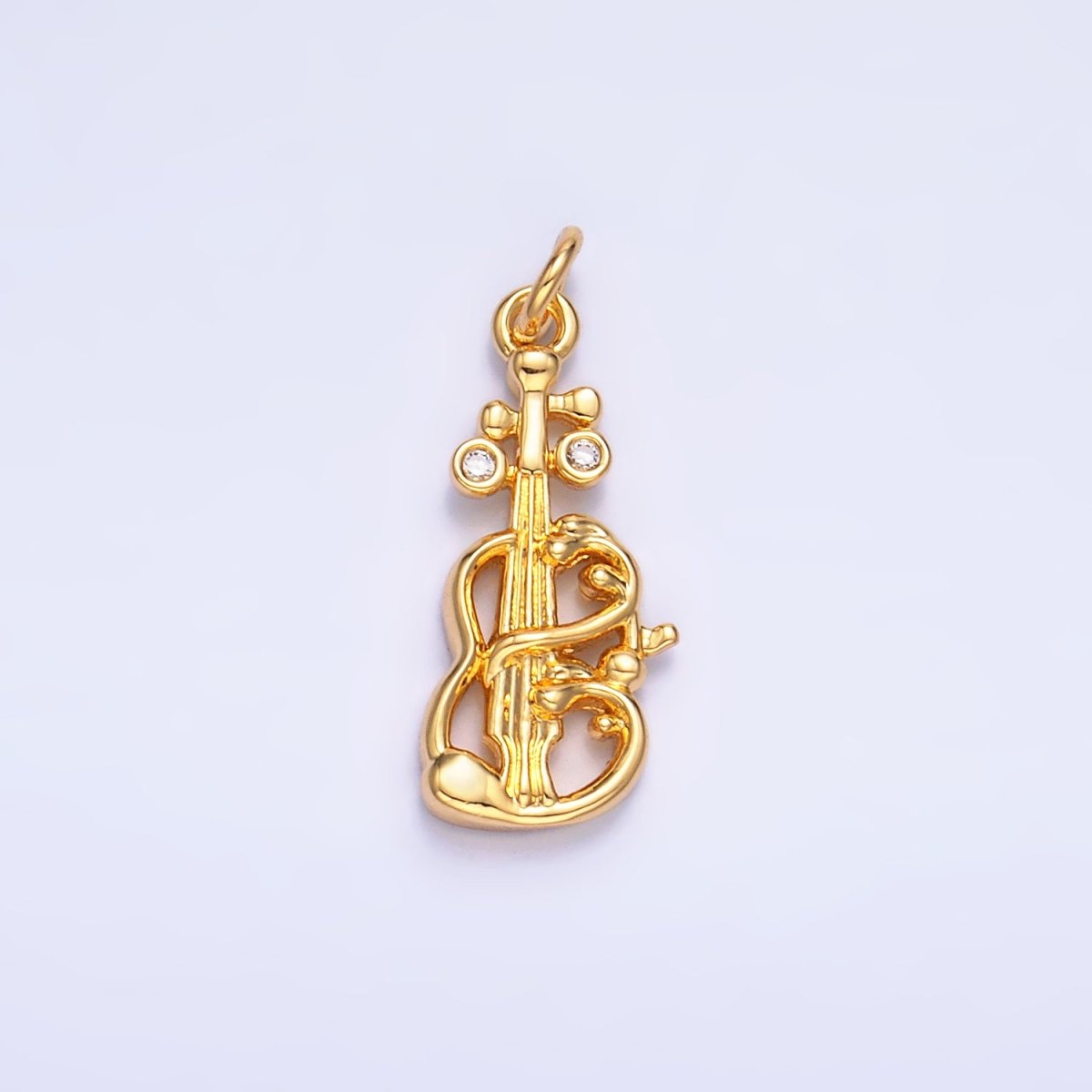 24K Gold Filled CZ Violin Cello Music Instrument Charm in Gold & Silver | W369