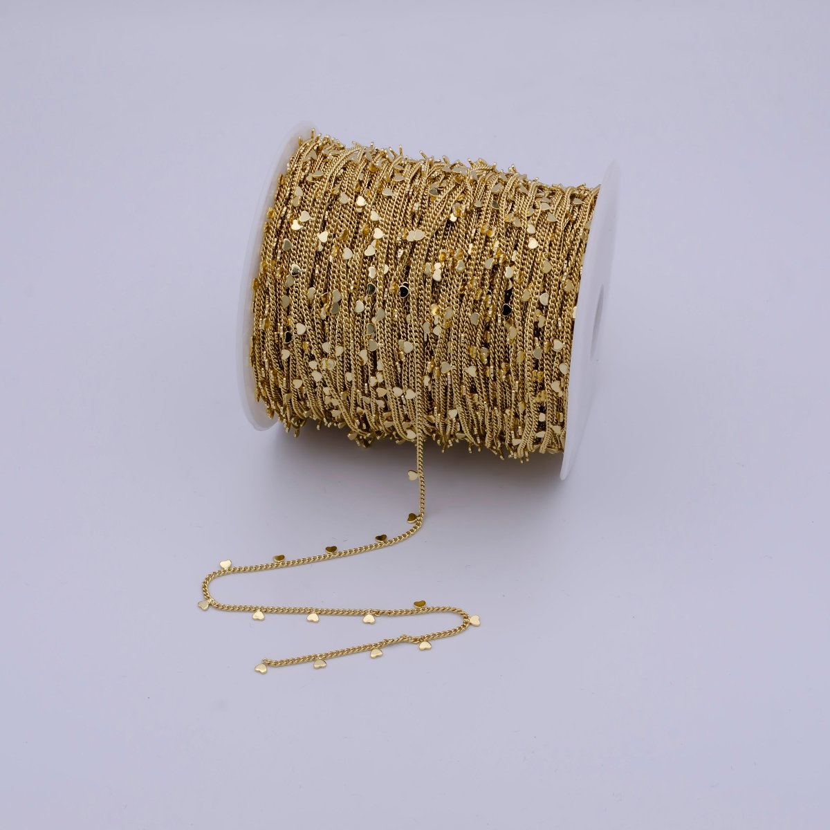 24K Gold Filled Dainty 1.6mm Curb Chain with Hearts Charm,  Rhodium Plated Unique Curb by Yard, Unfinished Chain For Jewelry Making | ROLL-645 ROLL-646 Clearance Pricing