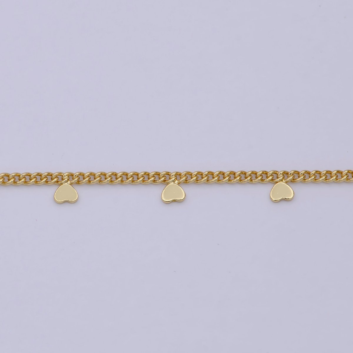 24K Gold Filled Dainty 1.6mm Curb Chain with Hearts Charm,  Rhodium Plated Unique Curb by Yard, Unfinished Chain For Jewelry Making | ROLL-645 ROLL-646 Clearance Pricing