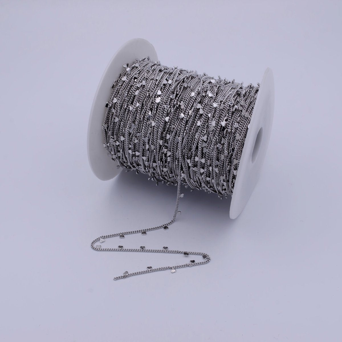 24K Gold Filled Dainty 1.6mm Curb Chain with Hearts Charm,  Rhodium Plated Unique Curb by Yard, Unfinished Chain For Jewelry Making | ROLL-645 ROLL-646 Clearance Pricing