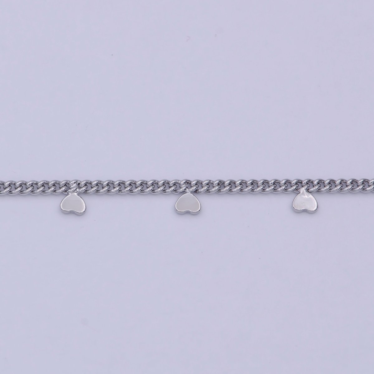 24K Gold Filled Dainty 1.6mm Curb Chain with Hearts Charm,  Rhodium Plated Unique Curb by Yard, Unfinished Chain For Jewelry Making | ROLL-645 ROLL-646 Clearance Pricing