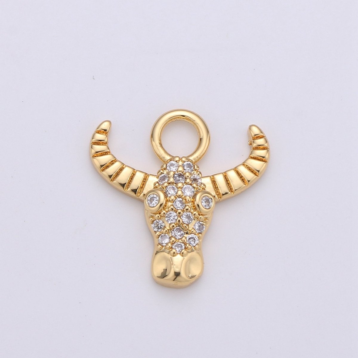 Silver Dainty Bull Head Charm with Micro Pave Cubic Zirconia CZ Stone for Cow Animal Necklace or Bracelet Component C-935,C-936