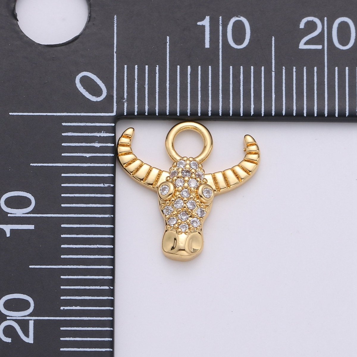 Silver Dainty Bull Head Charm with Micro Pave Cubic Zirconia CZ Stone for Cow Animal Necklace or Bracelet Component C-935,C-936