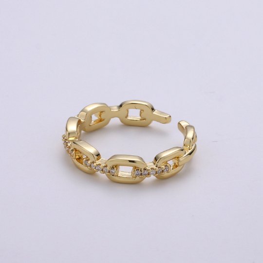 24k Gold Filled Dainty Chain Link Gold Stacking Ring | Gold Cz Ring Open Ring Adjustable Ring for Valentine Gift R-230