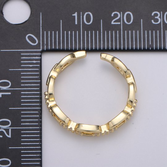 24k Gold Filled Dainty Chain Link Gold Stacking Ring | Gold Cz Ring Open Ring Adjustable Ring for Valentine Gift R-230