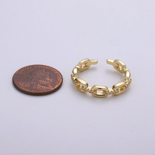 24k Gold Filled Dainty Chain Link Gold Stacking Ring | Gold Cz Ring Open Ring Adjustable Ring for Valentine Gift R-230