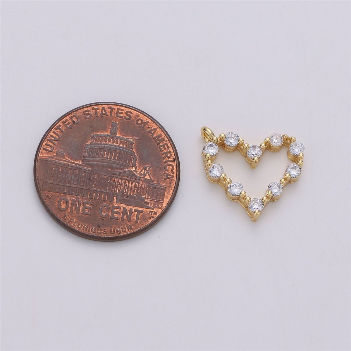 24K Gold Filled Dainty Cute Heart Charm with Love Micro Pave Cubic Zirconia CZ Stone for Necklace or Bracelet, C-887 - DLUXCA