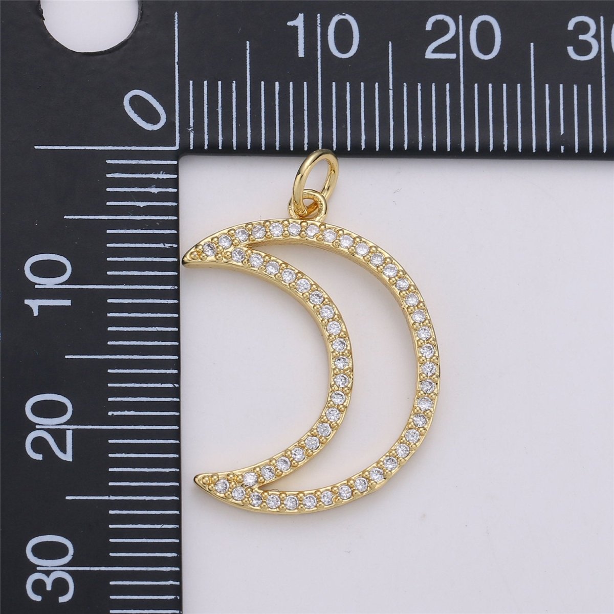 24K Gold Filled Dainty Cute modern Moon Charm with Micro Pave Cubic Zirconia CZ Stone for Celestial Necklace or Bracelet,C-873