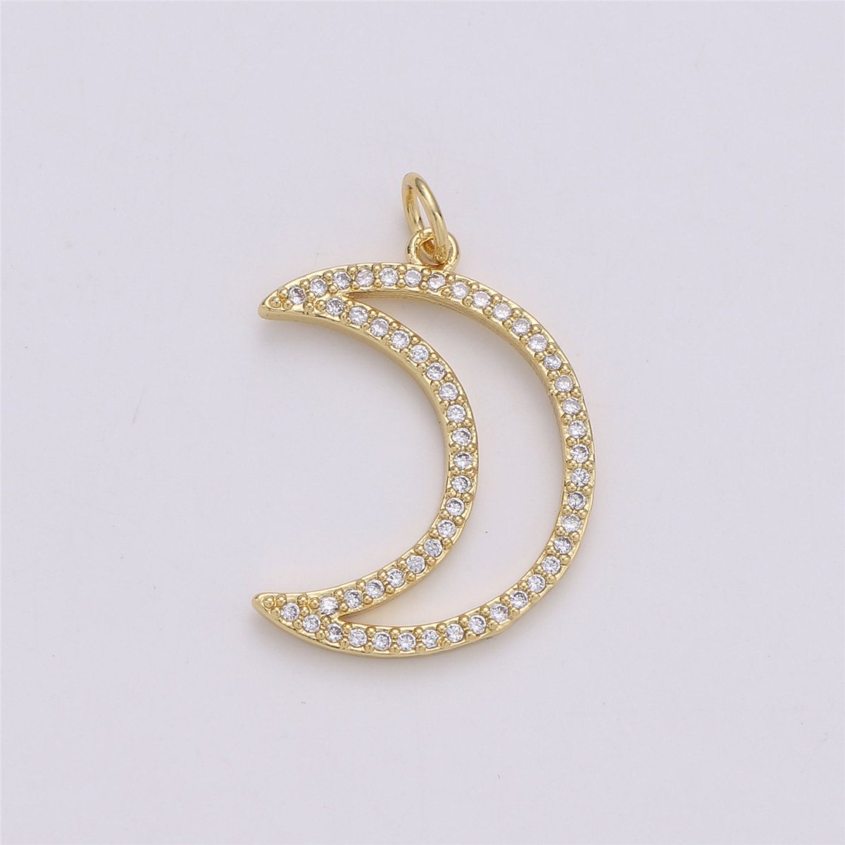 24K Gold Filled Dainty Cute modern Moon Charm with Micro Pave Cubic Zirconia CZ Stone for Celestial Necklace or Bracelet,C-873