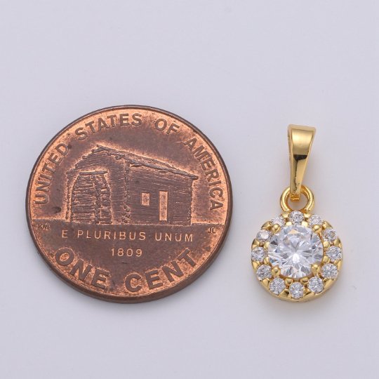 24K Gold Filled Dainty Delicate Round Shape Cubic Zirconia Necklace Pendant Bracelet Earring Charm for Jewelry Making 17mmx9mm, J-222 - DLUXCA