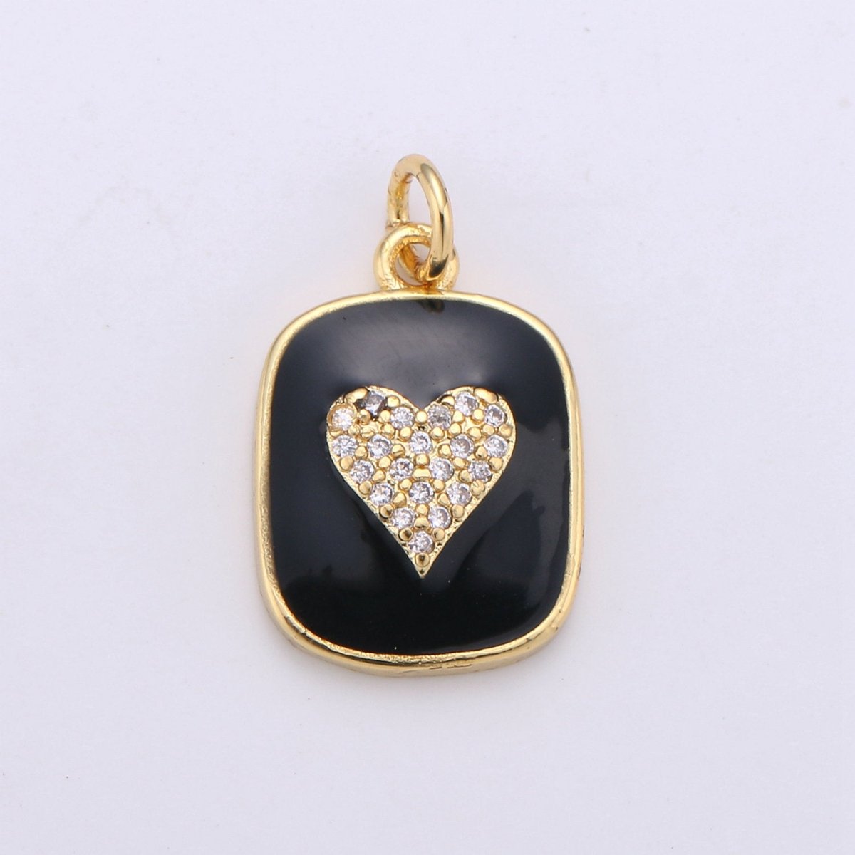 24K Gold Filled Dainty Heart Enamel Charm in Black, White, Red or Pink with Micro Pave Cubic Zirconia CZ Stone for Necklace or Bracelet |OLD- C-866, C-867