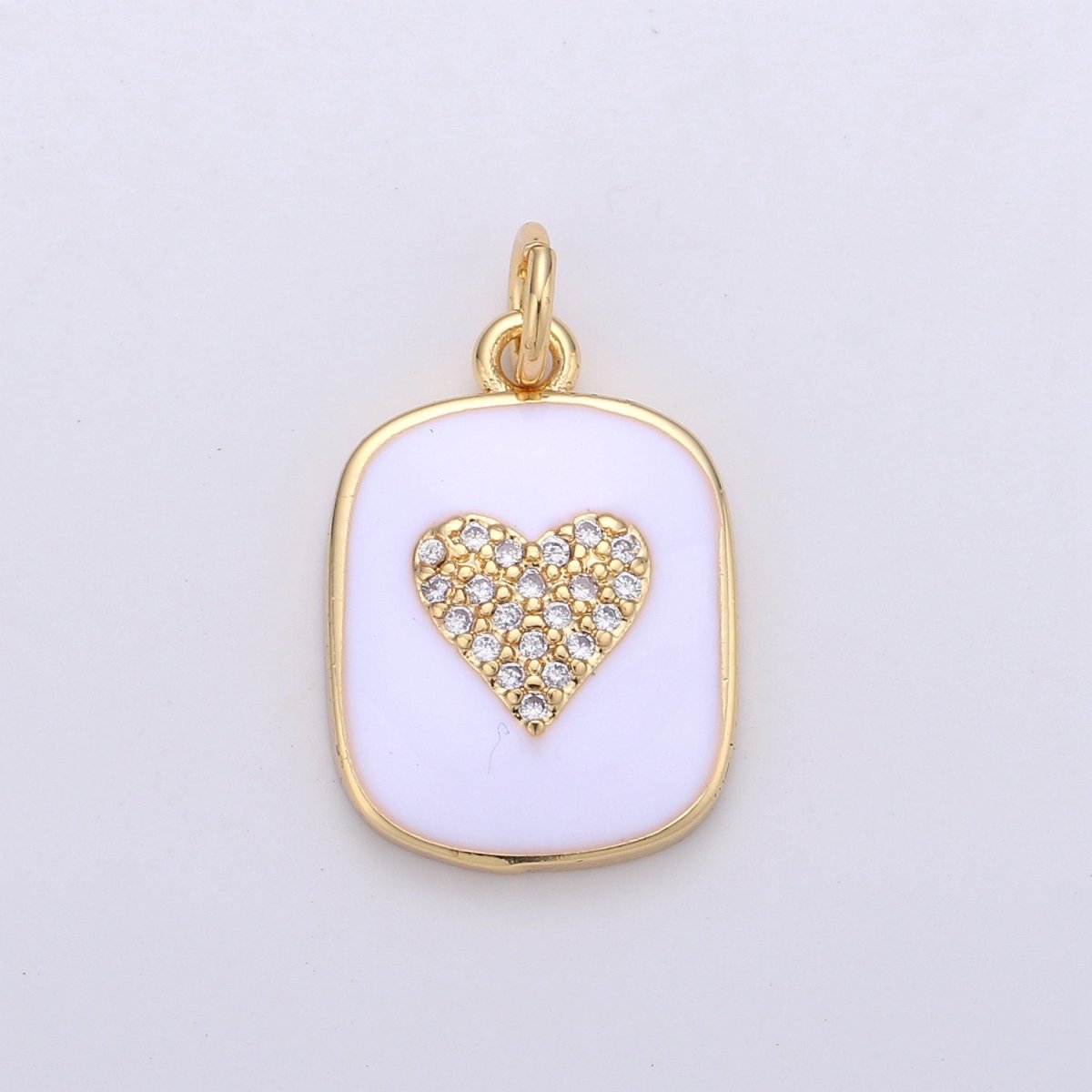 24K Gold Filled Dainty Heart Enamel Charm in Black, White, Red or Pink with Micro Pave Cubic Zirconia CZ Stone for Necklace or Bracelet |OLD- C-866, C-867