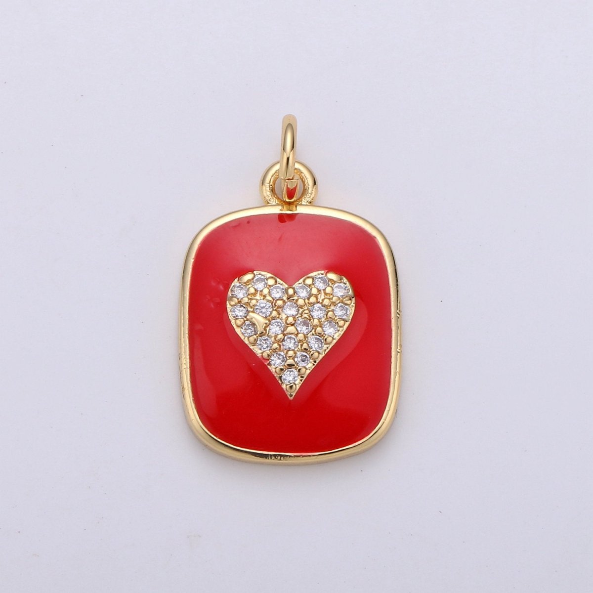 24K Gold Filled Dainty Heart Enamel Charm in Black, White, Red or Pink with Micro Pave Cubic Zirconia CZ Stone for Necklace or Bracelet |OLD- C-866, C-867