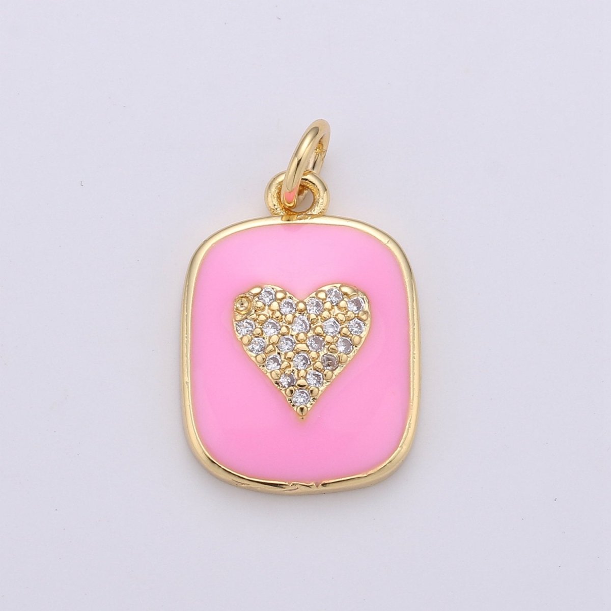 24K Gold Filled Dainty Heart Enamel Charm in Black, White, Red or Pink with Micro Pave Cubic Zirconia CZ Stone for Necklace or Bracelet |OLD- C-866, C-867