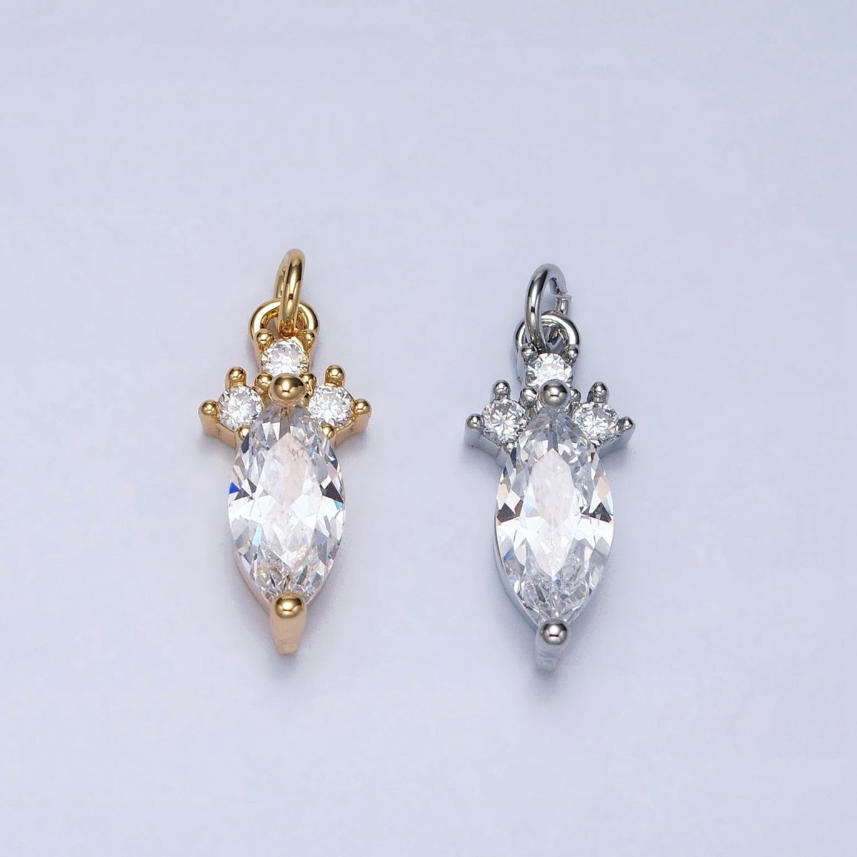 24K Gold Filled Dainty Marquise Triple Clear CZ Add-On Charm in Gold & Silver | AC611 AC612