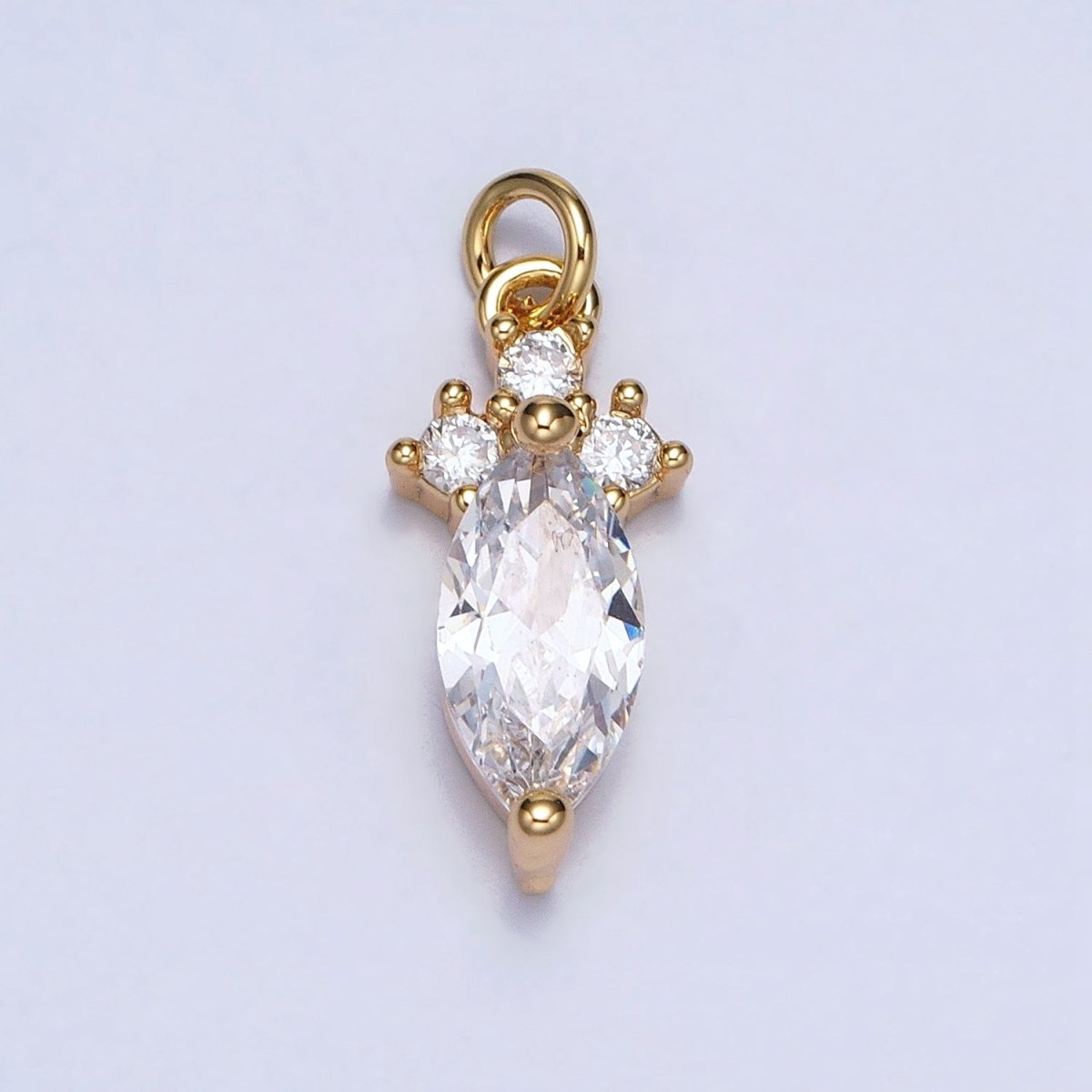 24K Gold Filled Dainty Marquise Triple Clear CZ Add-On Charm in Gold & Silver | AC611 AC612