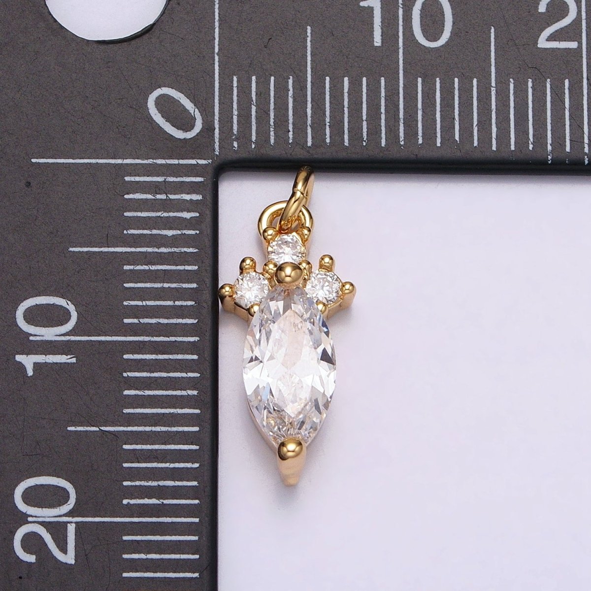 24K Gold Filled Dainty Marquise Triple Clear CZ Add-On Charm in Gold & Silver | AC611 AC612