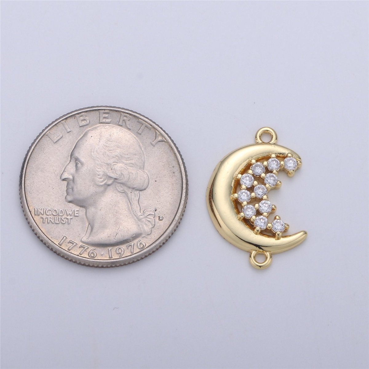 24K Gold Filled Dainty Moon and Stars Connector with Micro Pave Cubic Zirconia CZ Stone for Necklace or Bracelet F-362