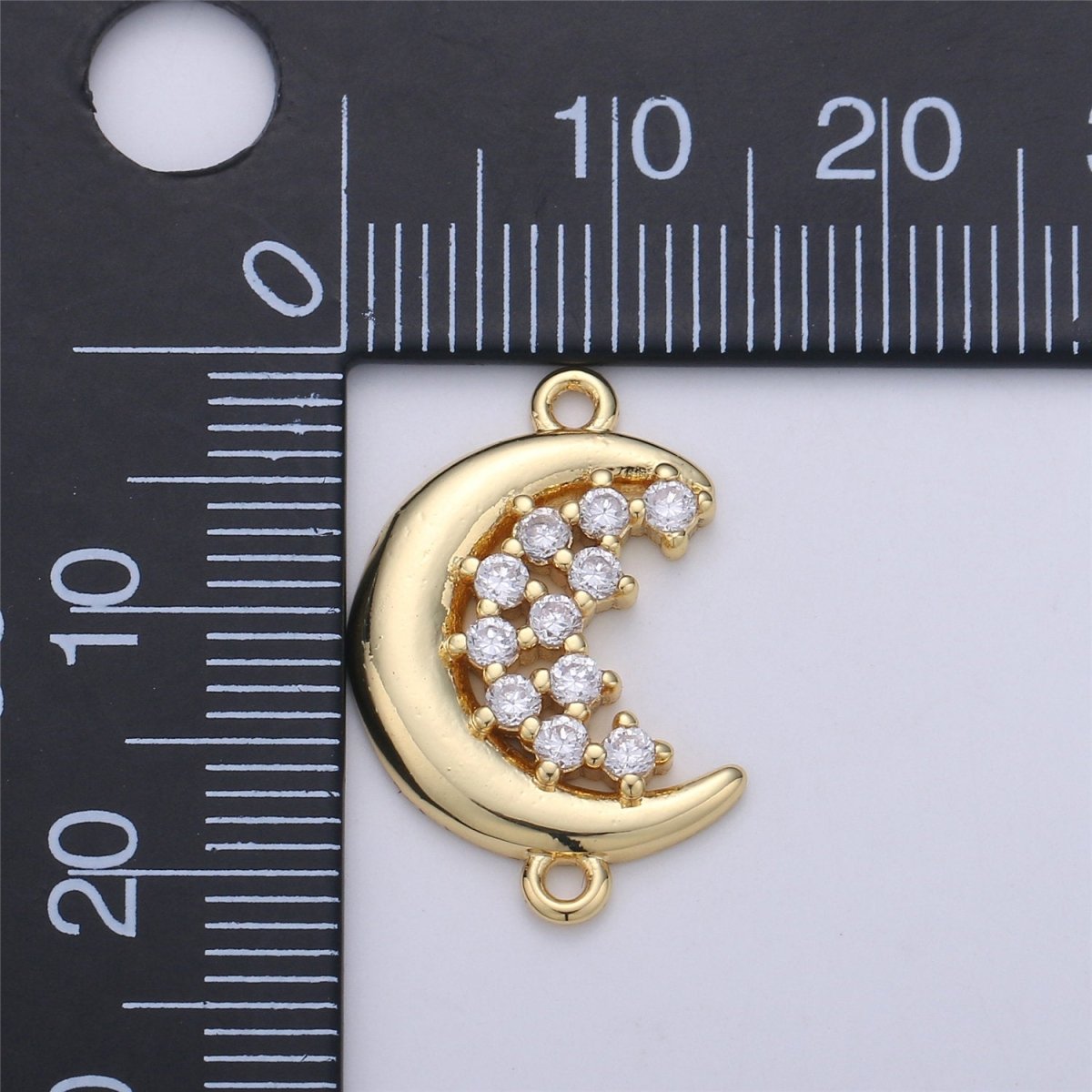 24K Gold Filled Dainty Moon and Stars Connector with Micro Pave Cubic Zirconia CZ Stone for Necklace or Bracelet F-362