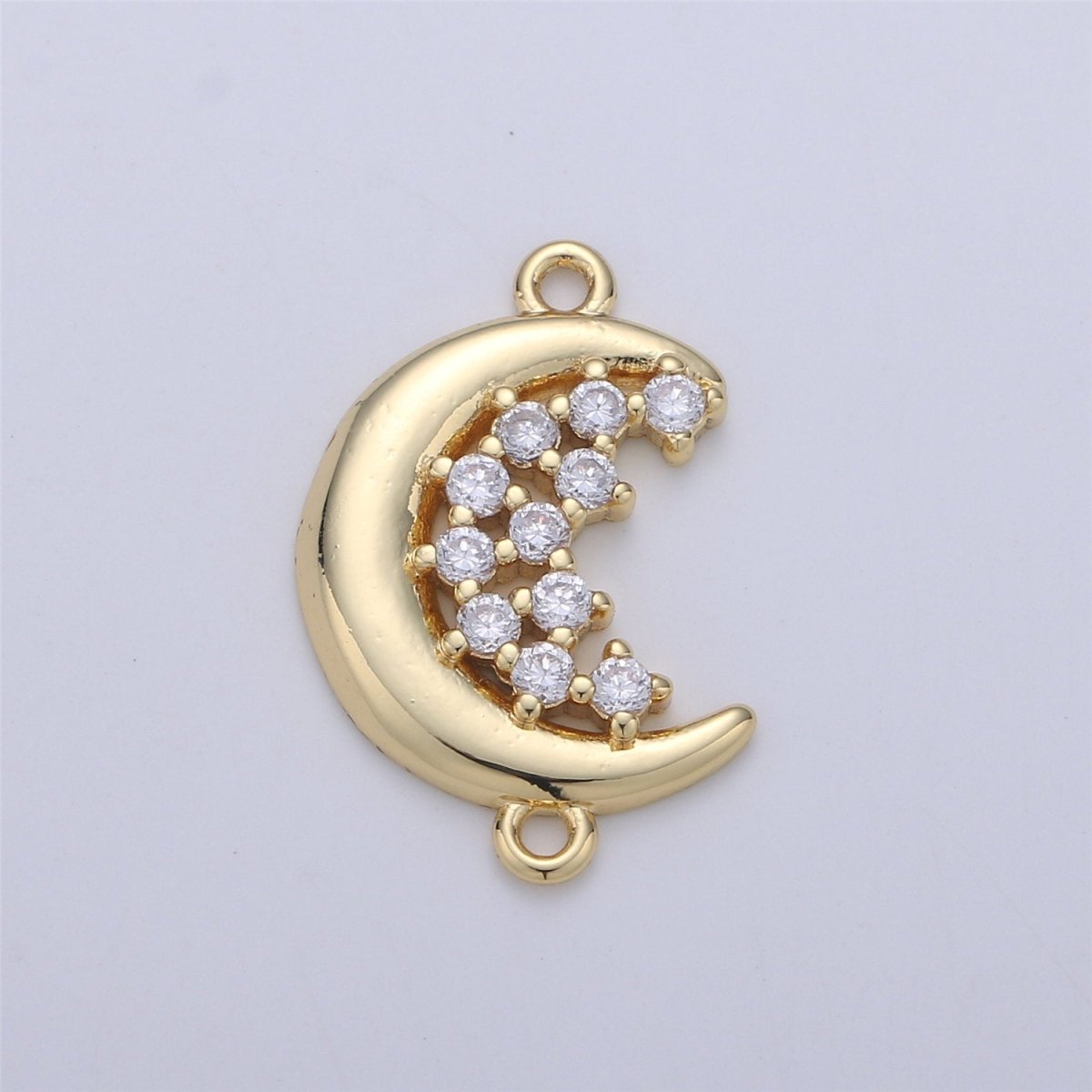 24K Gold Filled Dainty Moon and Stars Connector with Micro Pave Cubic Zirconia CZ Stone for Necklace or Bracelet F-362