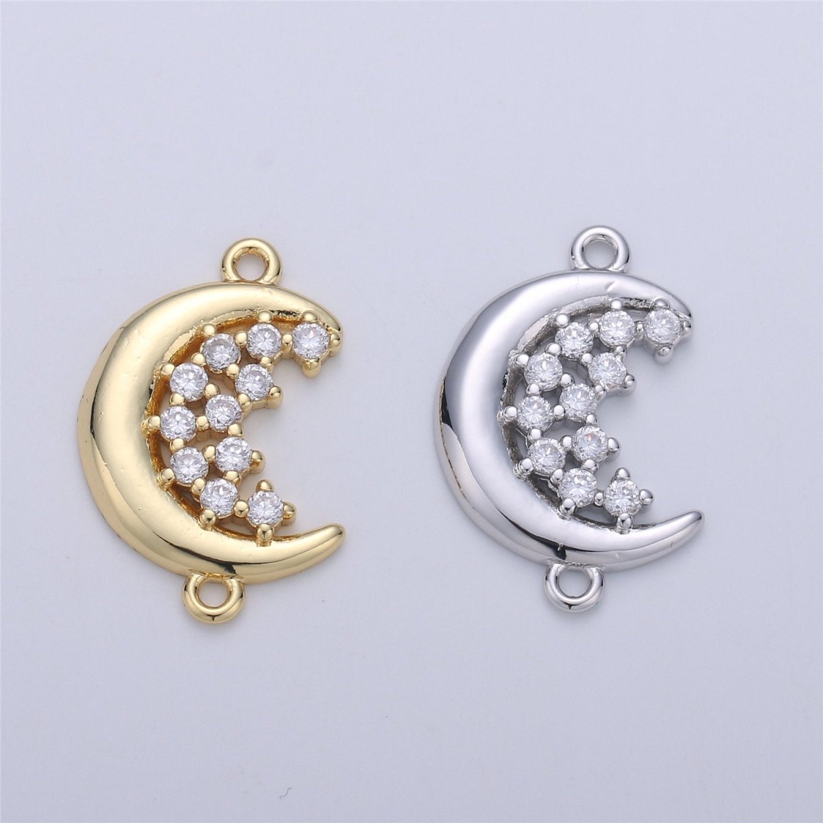 24K Gold Filled Dainty Moon and Stars Connector with Micro Pave Cubic Zirconia CZ Stone for Necklace or Bracelet F-362