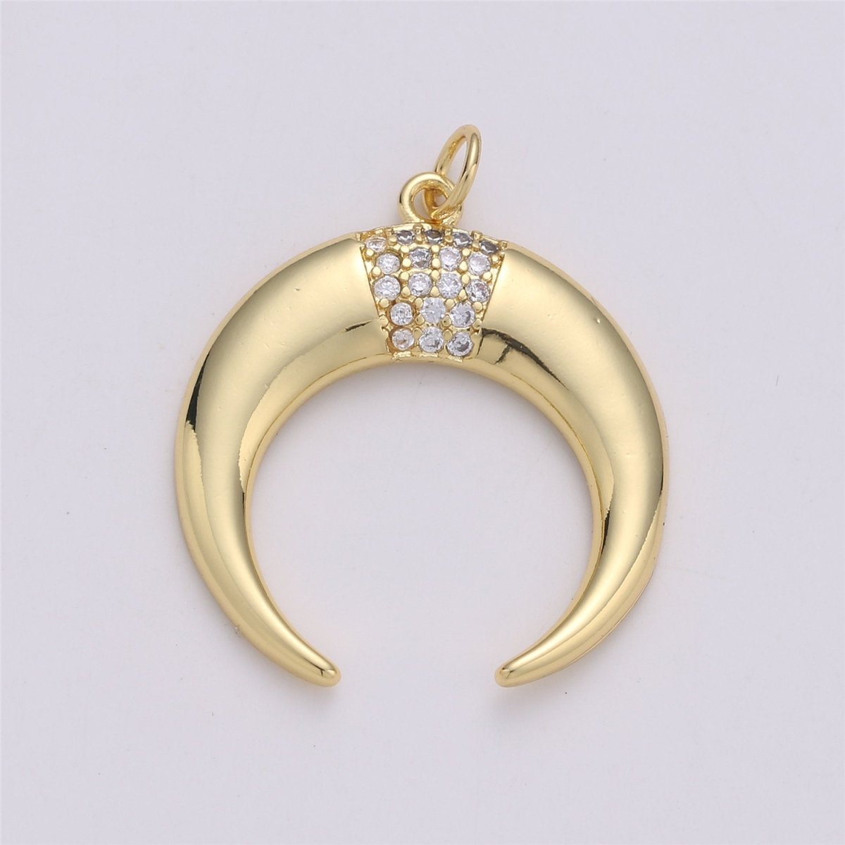 24K Gold Filled Dainty Moon Charm with Micro Pave Cubic Zirconia CZ Stone for Horn Necklace or Bracelet, C-871 - DLUXCA