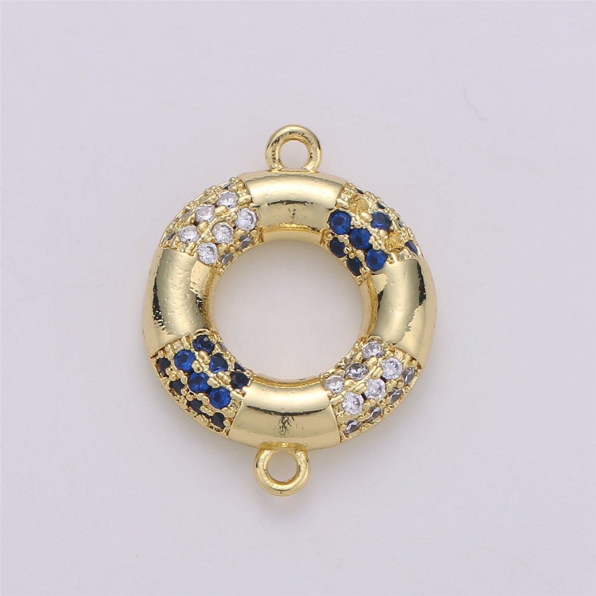 24K Gold Filled Dainty Round Navy Float Charm with Micro Pave Cubic Zirconia CZ Stone for Lifeguard Necklace or Bracelet F-354 - DLUXCA