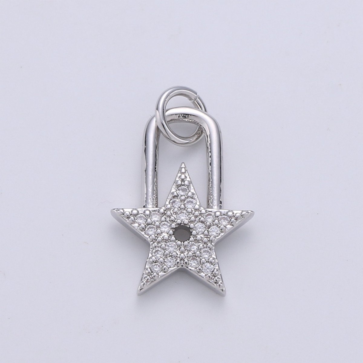 24K Gold Filled Dainty Star Padlock Charm with Micro Pave Cubic Zirconia CZ Stone for Celestial Lock Necklace or Bracelet D-001