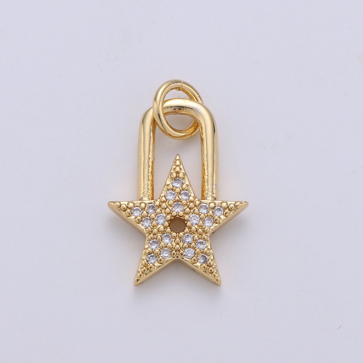 24K Gold Filled Dainty Star Padlock Charm with Micro Pave Cubic Zirconia CZ Stone for Celestial Lock Necklace or Bracelet D-001