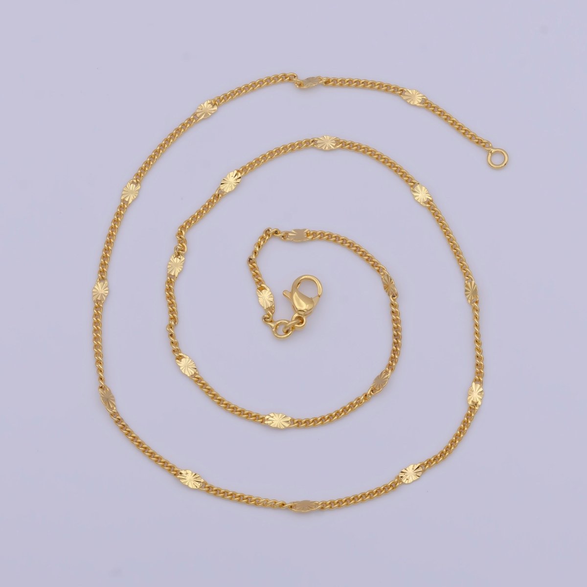 24K Gold Filled Dainty Sunburst Curb Chain Minimalist Necklace Satellite Chain Necklace 1.6mm Width Ready to Wear | WA-1128 WA-1127 Clearance Pricing