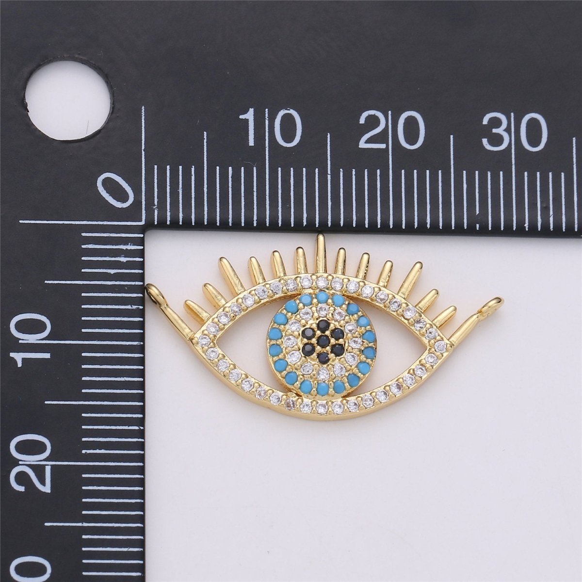 24K Gold Filled Dainty Turquoise Evil Eye Connector with Micro Pave Cubic Zirconia CZ Stone for Amulet Necklace or Bracelet F-352