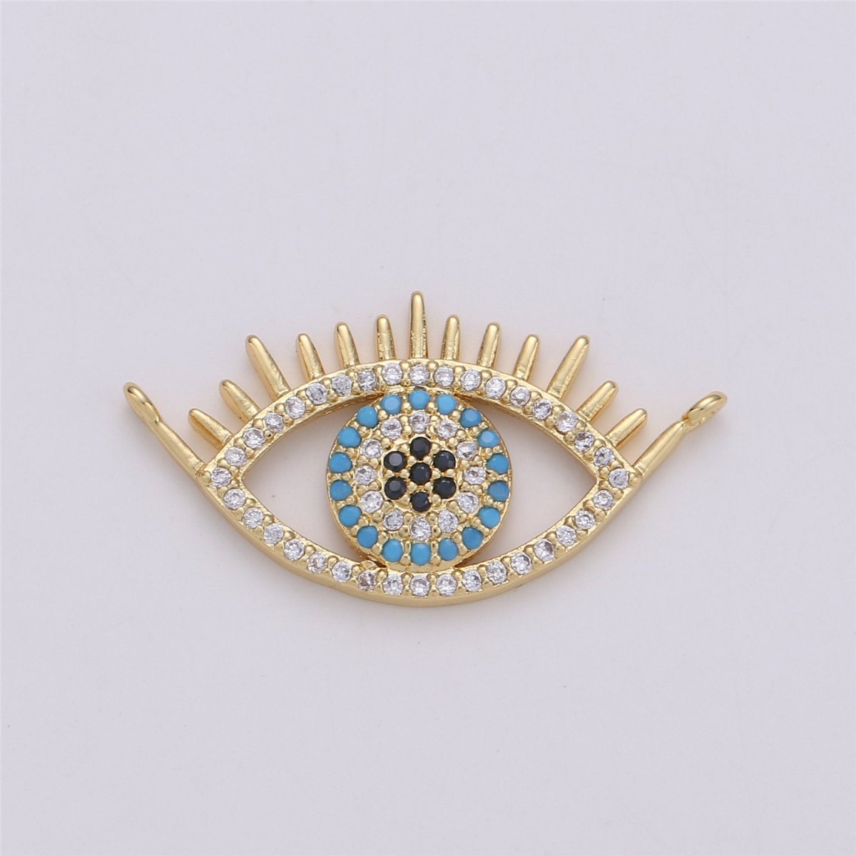 24K Gold Filled Dainty Turquoise Evil Eye Connector with Micro Pave Cubic Zirconia CZ Stone for Amulet Necklace or Bracelet F-352