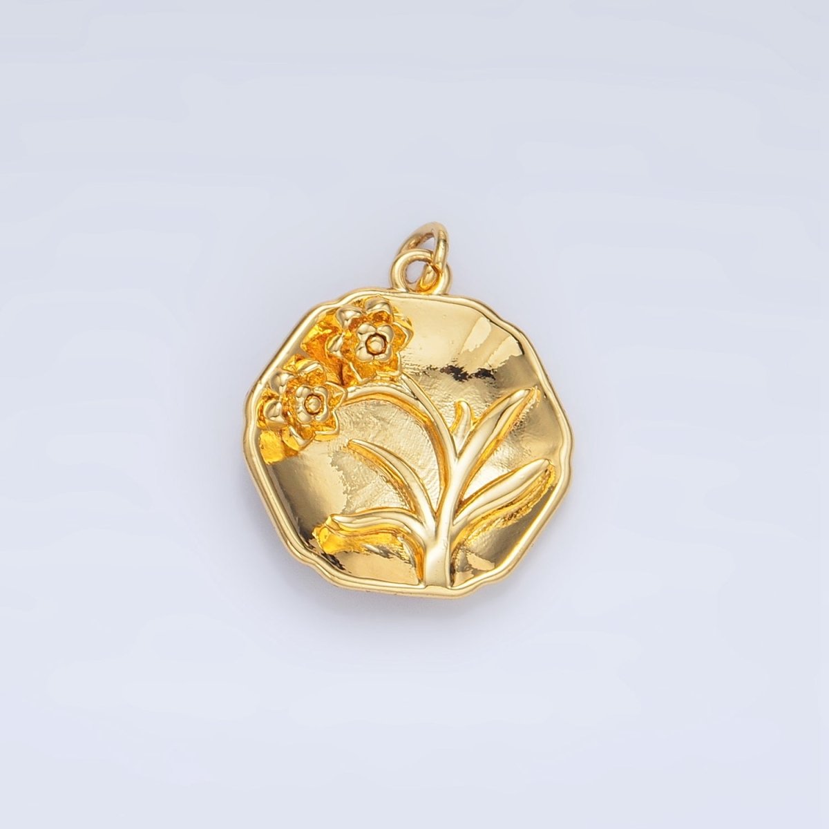 24K Gold Filled Daisy Flower Curved Dome Round Charm | X585 - DLUXCA