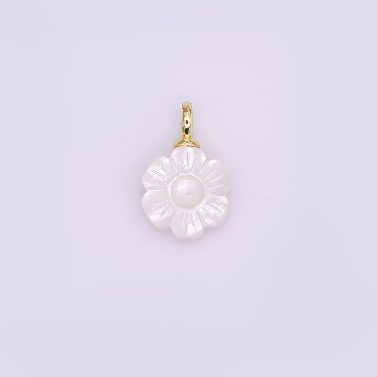 24K Gold Filled Daisy Flower Shell Pearl Drop Pendant | P1636 - DLUXCA