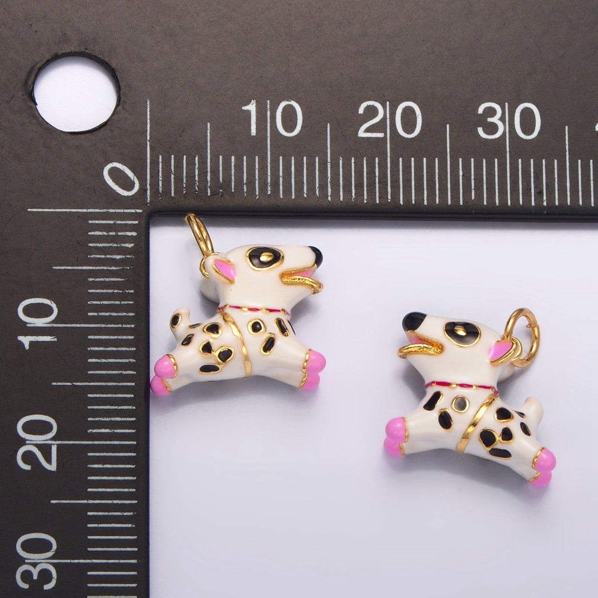 24K Gold Filled Dalmatian Puppy Dog Enamel Multidimensional Charm | W062