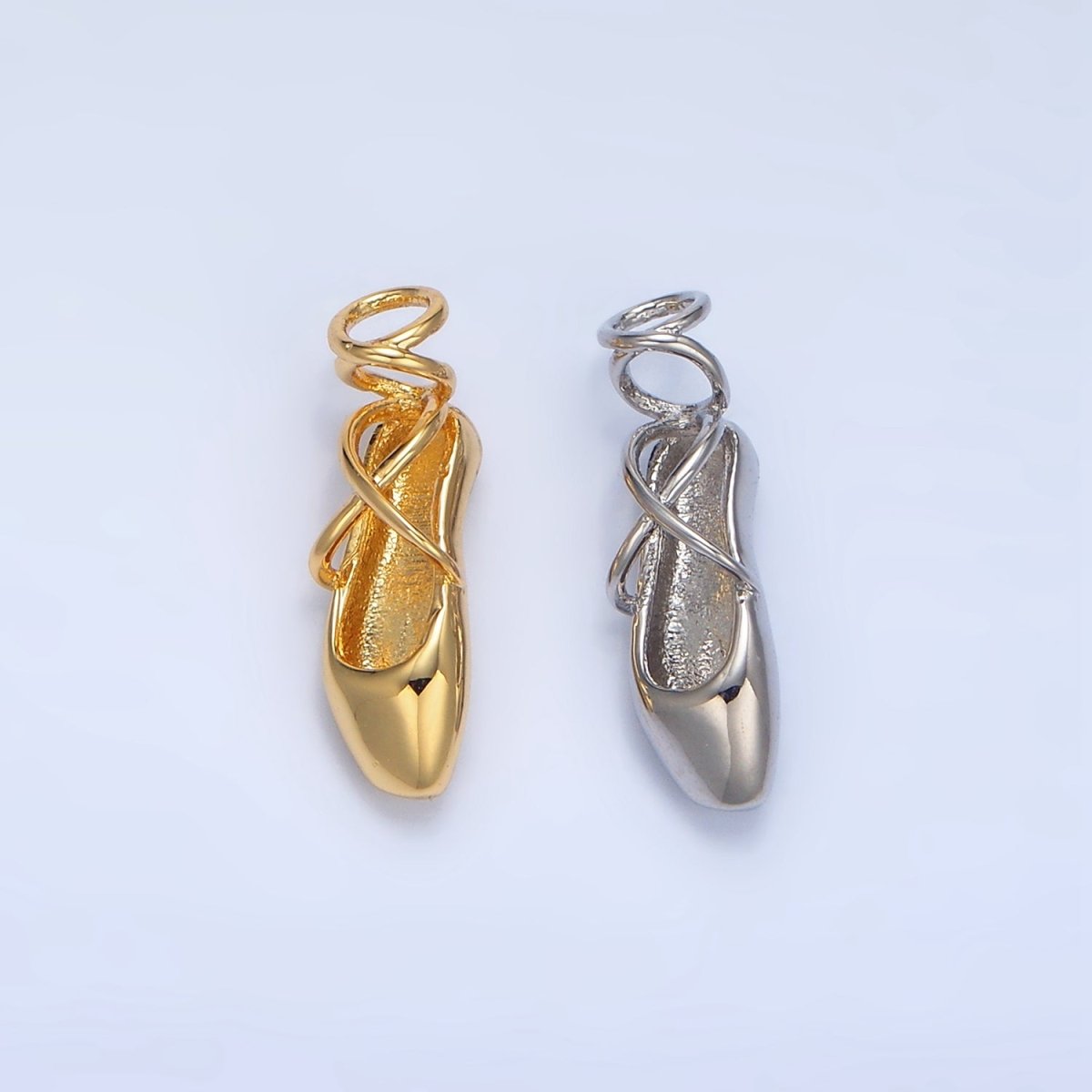 24K Gold Filled Dancing Pointe Ballet Shoes Multidimensional Charm in Gold & Silver | X615
