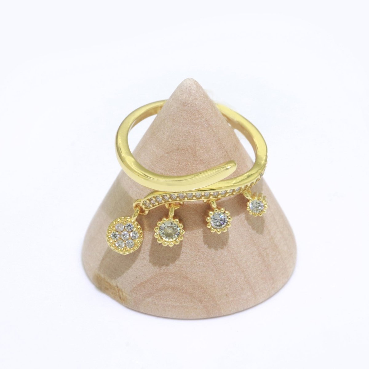 24k Gold Filled Dangling Charm Ring - Sun Burst Ring - Open Adjustable Ring - Gold Dangle Charm Ring S-130