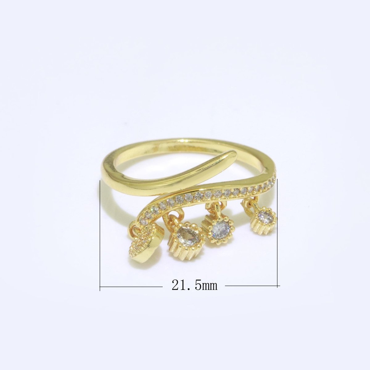 24k Gold Filled Dangling Charm Ring - Sun Burst Ring - Open Adjustable Ring - Gold Dangle Charm Ring S-130