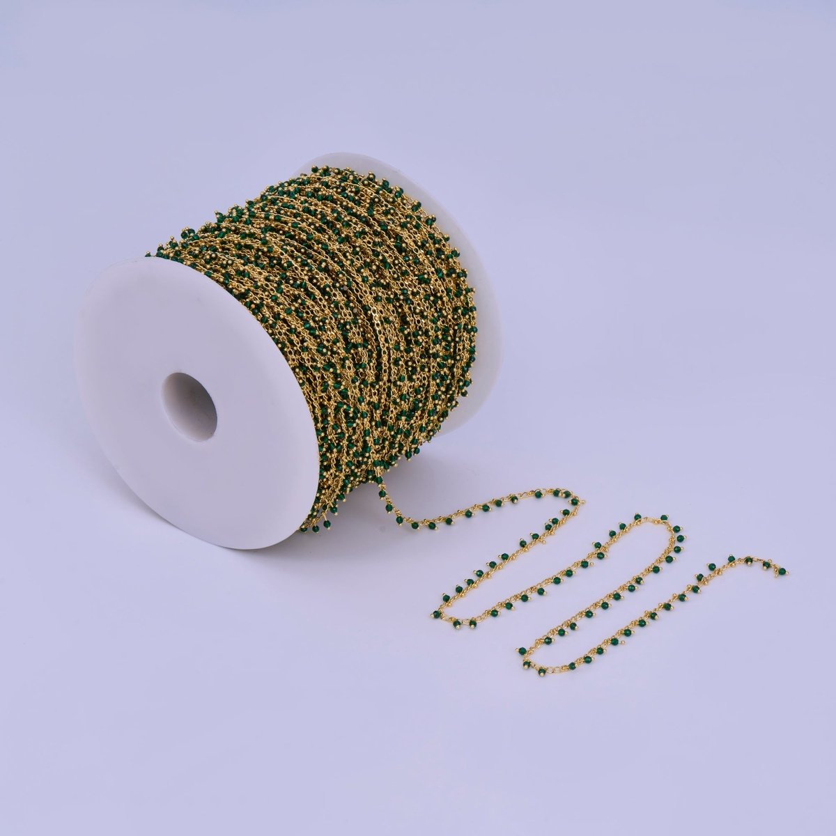 24K Gold Filled Dark Green Multifaceted Crystal Drop Link Unfinished Chain by Yard | Roll - 1665 - DLUXCA